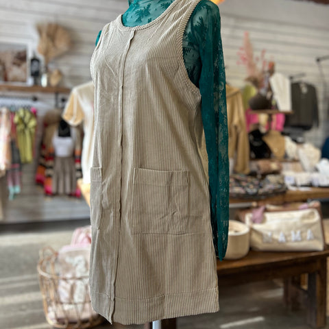 Corduroy beige backless casual mini dress