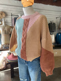 Oversized color block soft cozy knit sweater