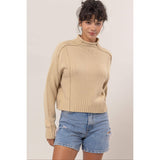 High Neck Reverse Seam Sweater: CREAM