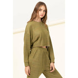 DROP-SHOULDER CROPPED TOP: HUNTER GREEN