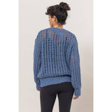 Open Stitch Long Sleeve Sweater: PASTEL GREEN