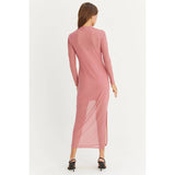 SHEER OVERLAY SLIT MIDI DRESS: OFF WHITE