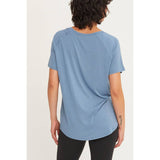 SHORT-SLEEVE V-NECK TOP: GRAY BLUE