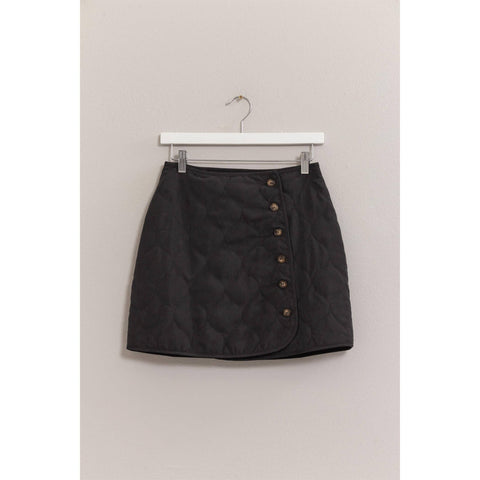 Quilted Puffer Mini Skirt: BLACK