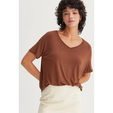 SHORT-SLEEVE V-NECK TOP: GRAY BLUE