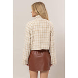 Tweed Plaid Double-Breasted Jacket: CREAM