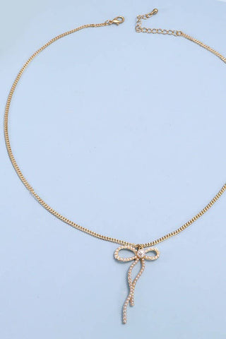 Gold JOSSLYN PEARL EMBELLISHED BOW PENDANT NECKLACE