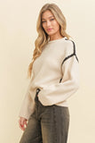 Drop Shoulder Contrast Beige Sweater