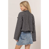 Tweed Plaid Double-Breasted Jacket: CREAM