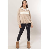 Fleece Color Block Half Zip Pullover: BROWN