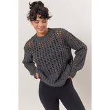 Open Stitch Long Sleeve Sweater: PASTEL GREEN
