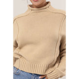 High Neck Reverse Seam Sweater: CREAM