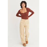 LONG SLEEVE SWEETHEART NECK BODYSUIT: CREAM
