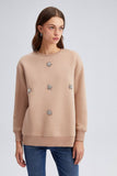 Touche Prive - SWEATSHIRT WITH STONE EMBROIDERED DETAIL: Beige / Standart