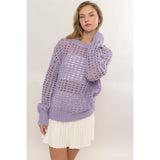 Open Stitch Long Sleeve Sweater: PASTEL GREEN