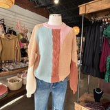 Oversized color block soft cozy knit sweater