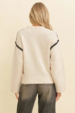 Drop Shoulder Contrast Beige Sweater