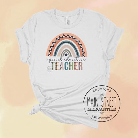 Special education teacher rainbow Teacher Graphic Tee -43