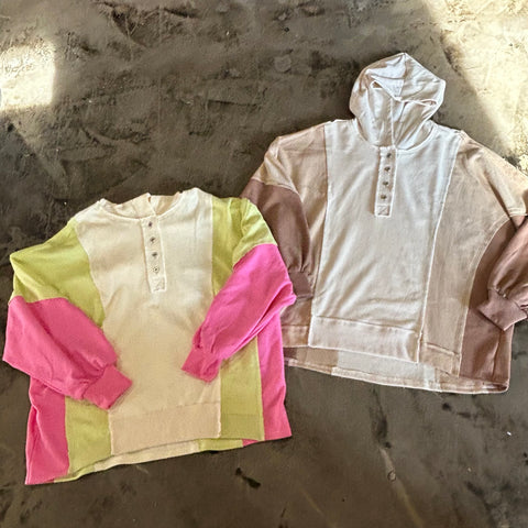 Color block oversized hoodie knit top
