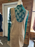 Corduroy beige backless casual mini dress