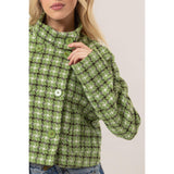 Tweed Plaid Double-Breasted Jacket: CREAM