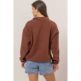 Fleece Color Block Half Zip Pullover: BROWN