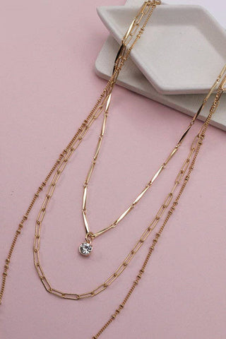 Gold SINGLE RHINESTONE PENDANT LAYER NECKLACE