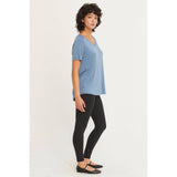 SHORT-SLEEVE V-NECK TOP: GRAY BLUE