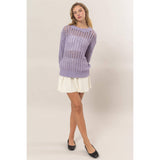 Open Stitch Long Sleeve Sweater: PASTEL GREEN