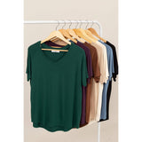 SHORT-SLEEVE V-NECK TOP: GRAY BLUE