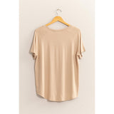 SHORT-SLEEVE V-NECK TOP: GRAY BLUE