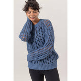 Open Stitch Long Sleeve Sweater: PASTEL GREEN
