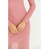 SHEER OVERLAY SLIT MIDI DRESS: OFF WHITE