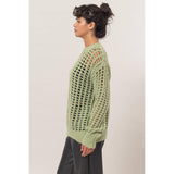 Open Stitch Long Sleeve Sweater: PASTEL GREEN