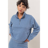 Half Zip Sweatshirt With Front Pockets -Tan