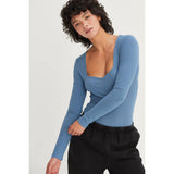 LONG SLEEVE SWEETHEART NECK BODYSUIT: BLACK
