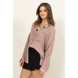 LONG SLEEVE BUTTON DOWN SHIRT: MAUVE