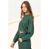 DROP-SHOULDER CROPPED TOP: HUNTER GREEN