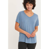 SHORT-SLEEVE V-NECK TOP: GRAY BLUE