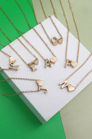 J JOSSLYN BRASS MONOGRAM INITIAL HEART CHARM NECKLACE