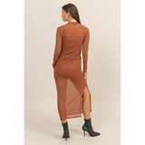 SHEER OVERLAY SLIT MIDI DRESS: OFF WHITE