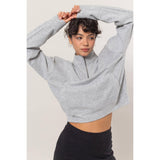 Half Zip Sweatshirt With Front Pockets -Tan