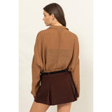 LONG SLEEVE BUTTON DOWN SHIRT: MAUVE