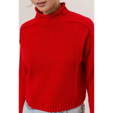 High Neck Reverse Seam Sweater: CREAM