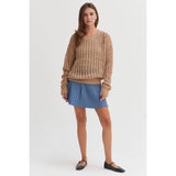 Open Stitch Long Sleeve Sweater: PASTEL GREEN