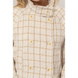 Tweed Plaid Double-Breasted Jacket: CREAM