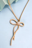 Gold JOSSLYN PEARL EMBELLISHED BOW PENDANT NECKLACE