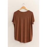 SHORT-SLEEVE V-NECK TOP: GRAY BLUE