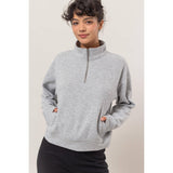 Half Zip Sweatshirt With Front Pockets -Tan