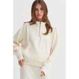 Half Zip Sweatshirt With Front Pockets -Tan